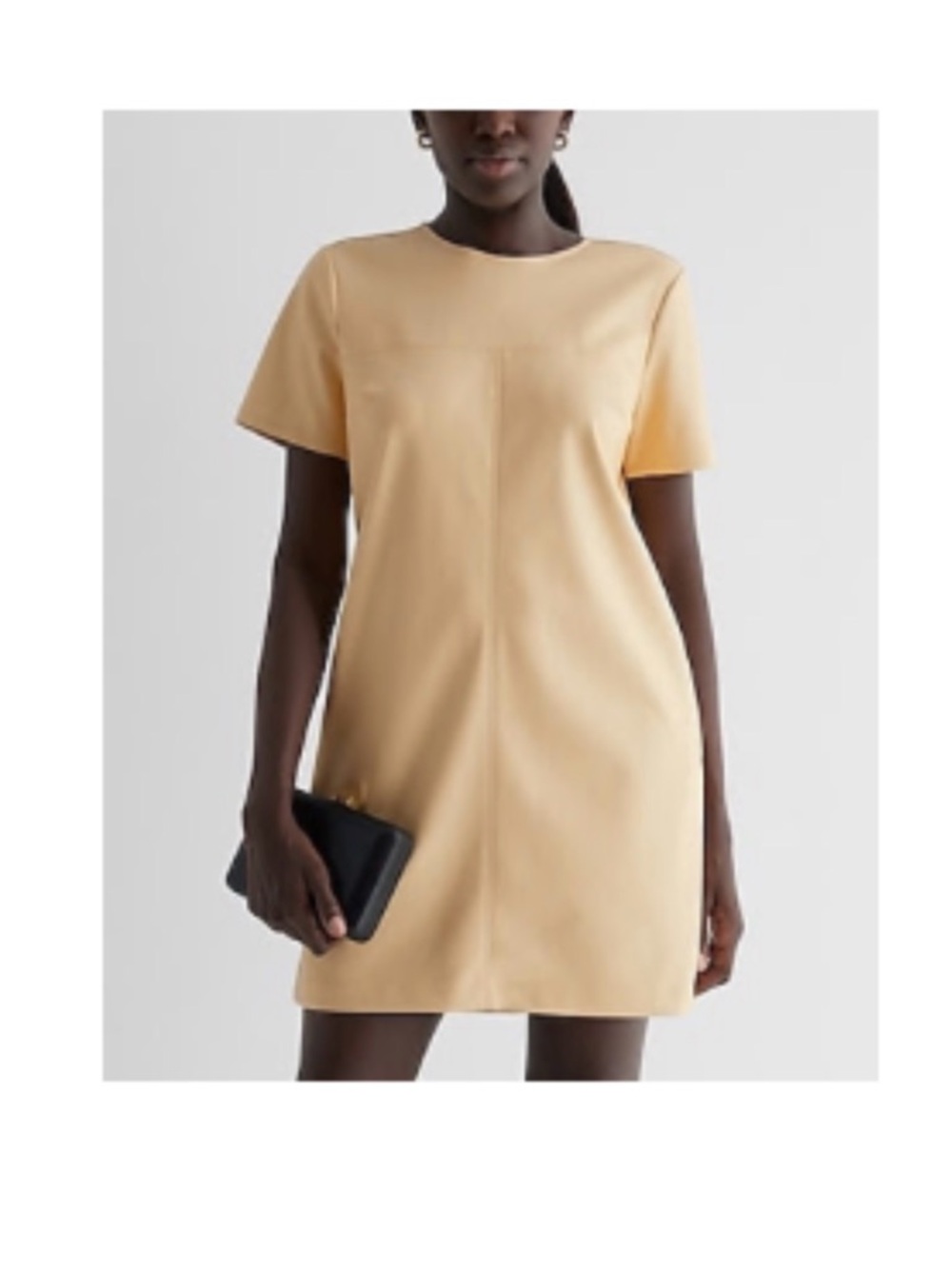 Express faux leather crew mini shift dress in yellow NWT xsmall